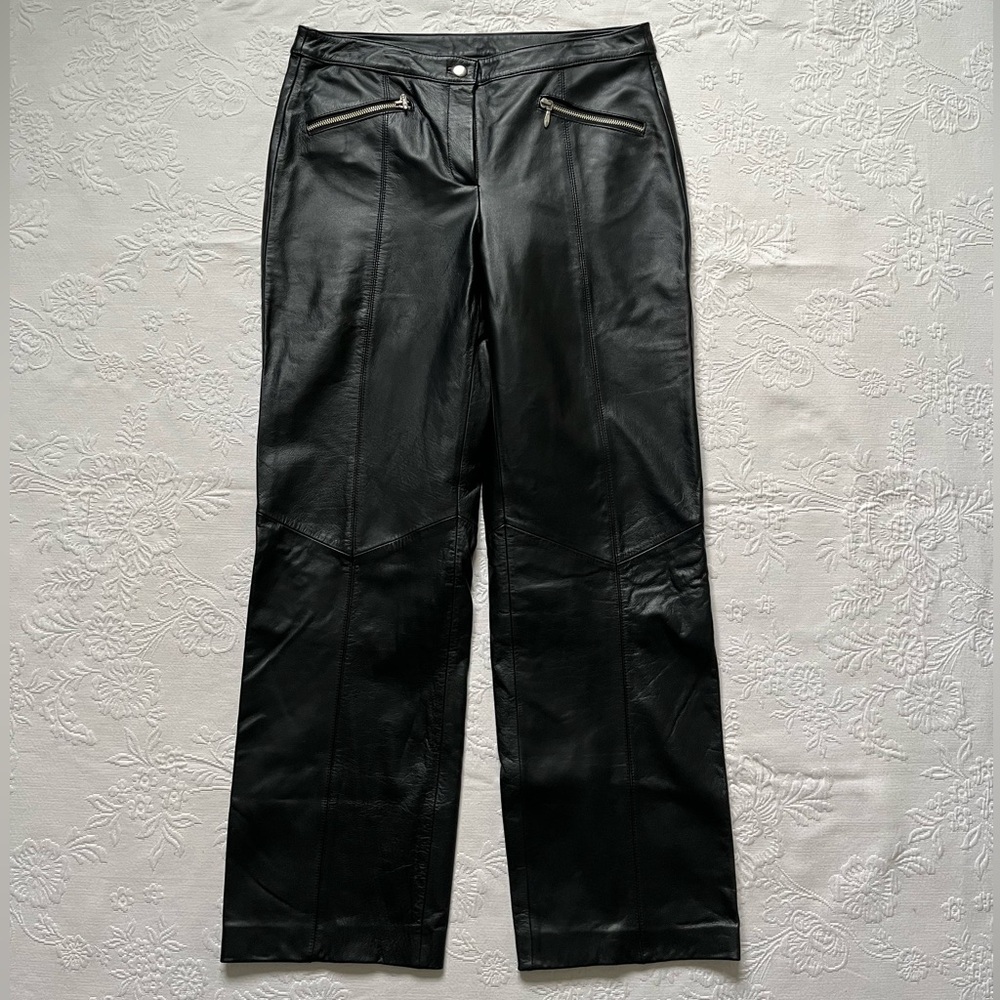 WILSONS LEATHER MAXIMA Moto Pants Women’s 10 Black Zippered Pockets Straight Leg